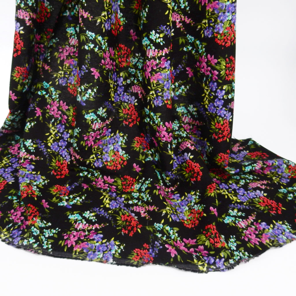 Noir Blossom Bouquet Linen-Rayon Fabric 304