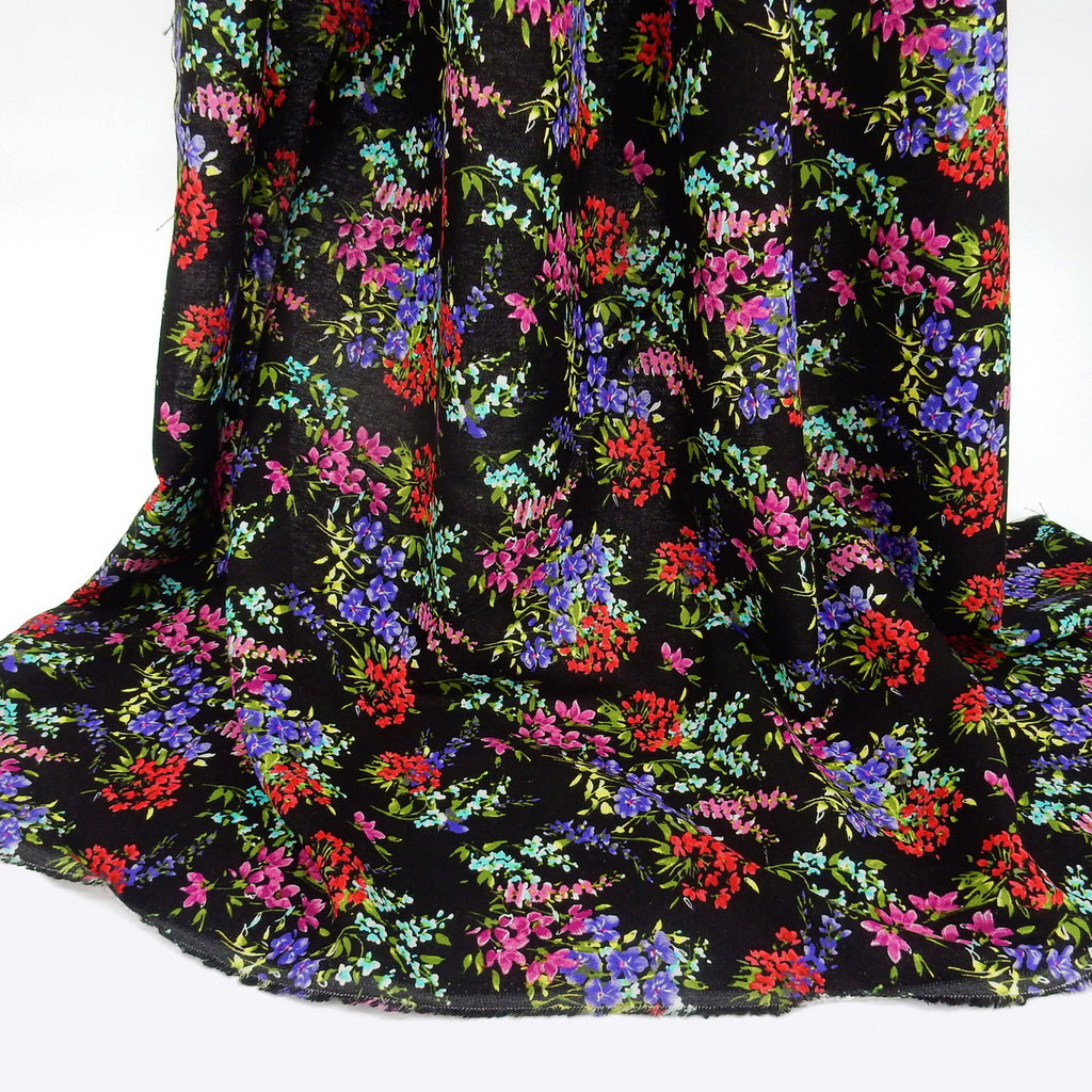 Noir Blossom Bouquet Linen-Rayon Fabric 304