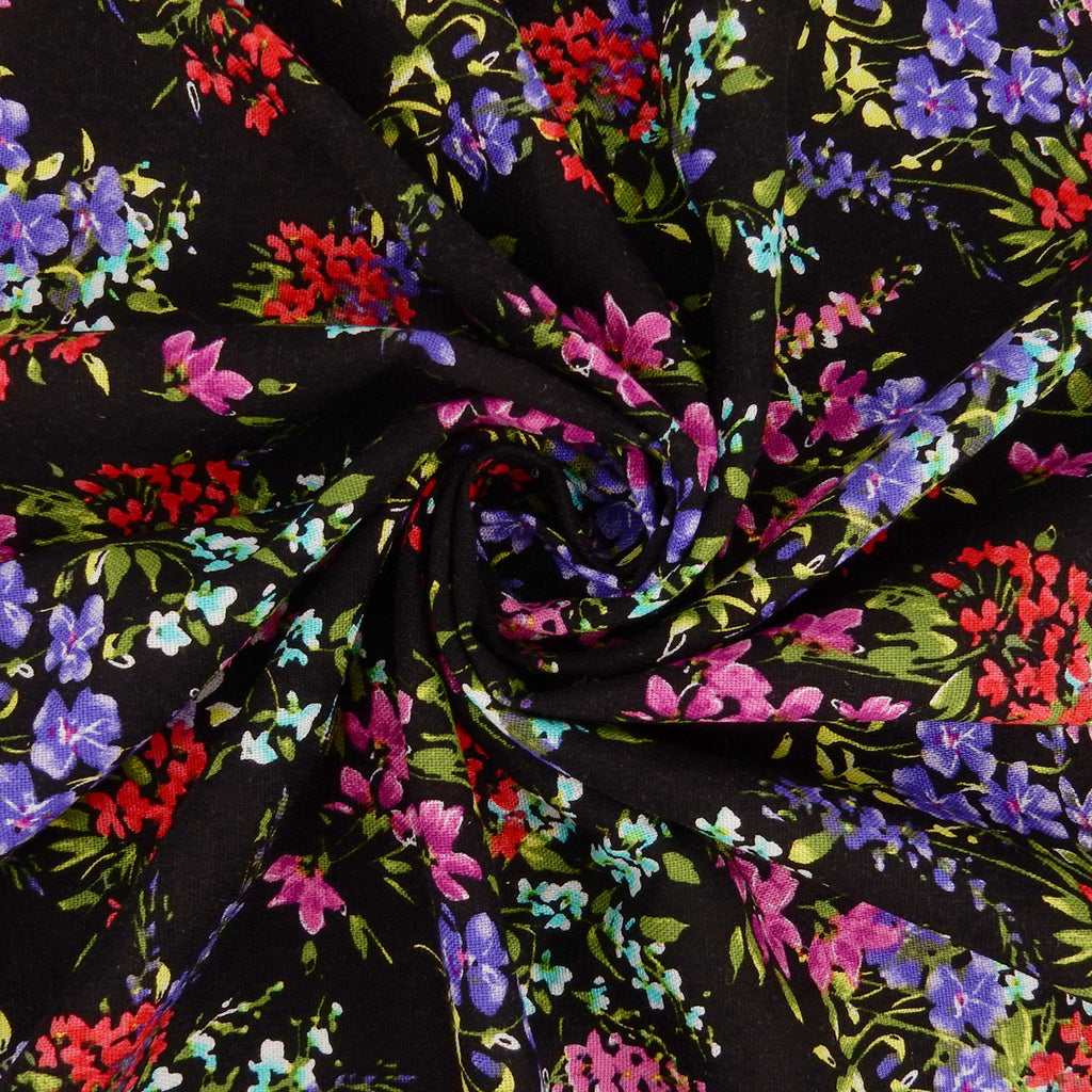 Noir Blossom Bouquet Linen-Rayon Fabric 304