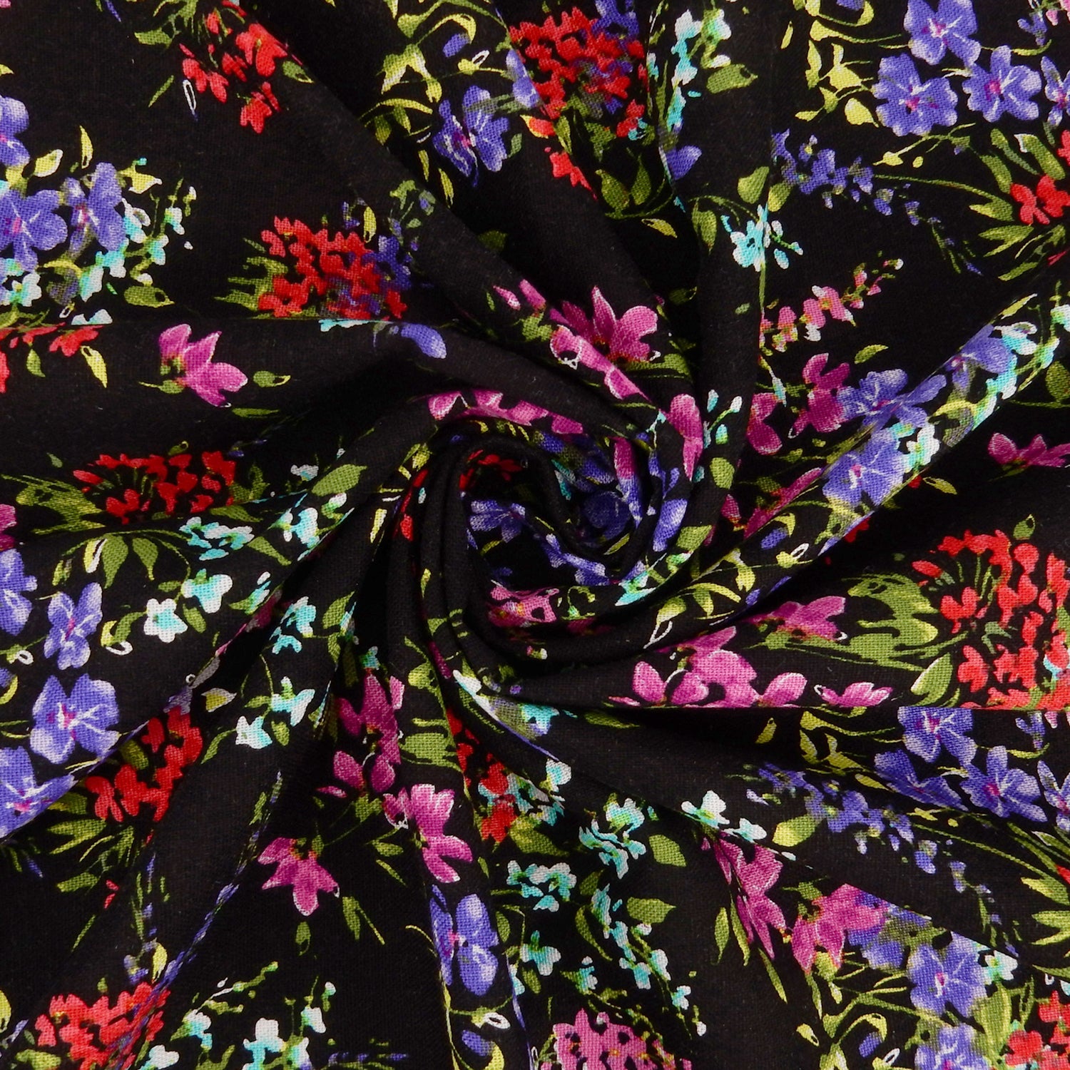 Noir Blossom Bouquet Linen-Rayon Fabric 304