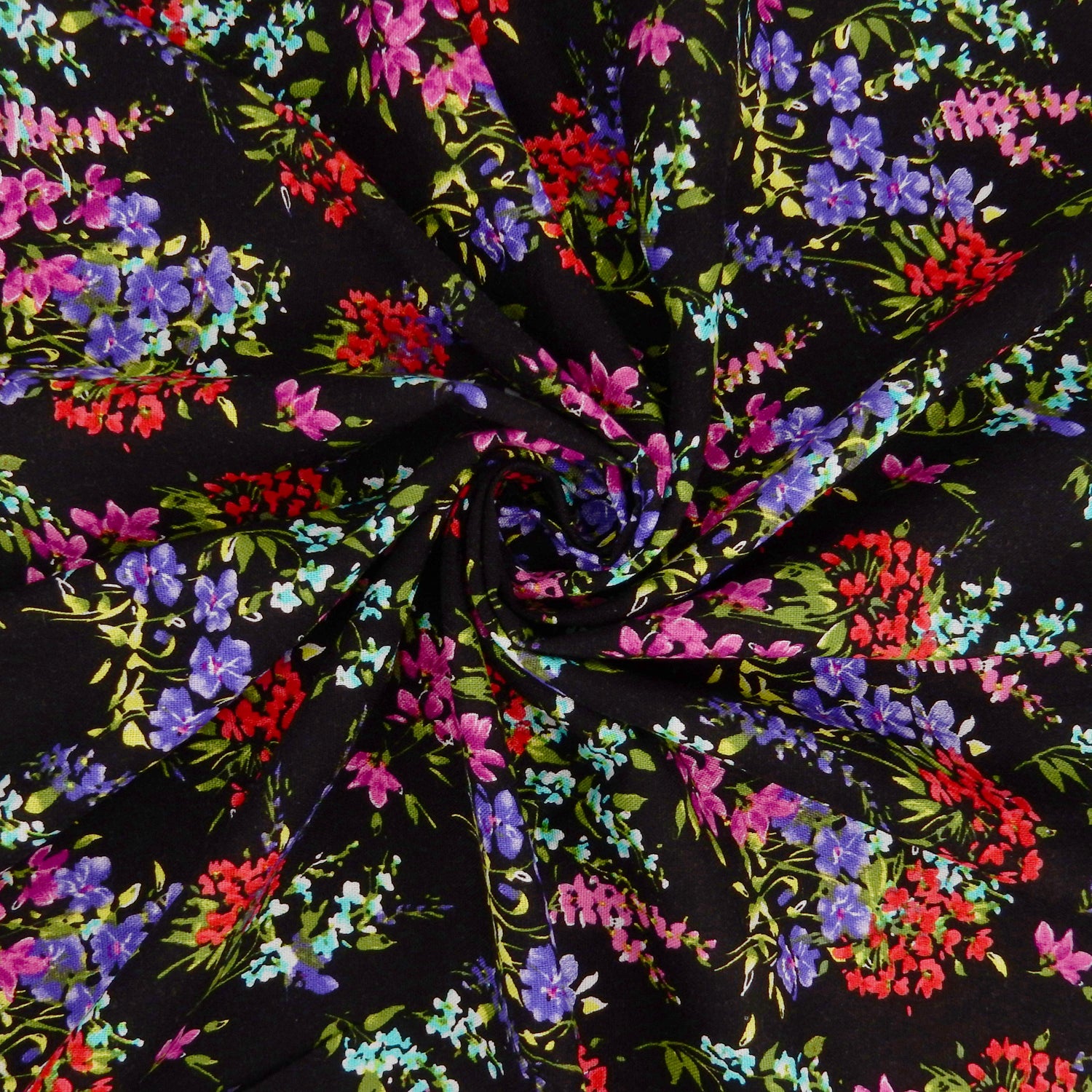 Noir Blossom Bouquet Linen-Rayon Fabric 304