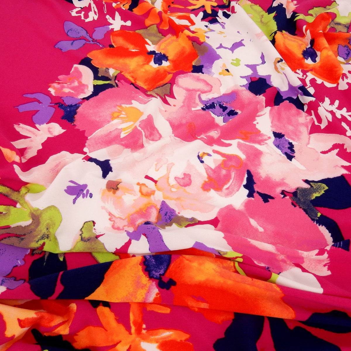 Silky Smooth Dress Weight Couture Watercolor Floral Print Fabric - CLF1-854 Azalea