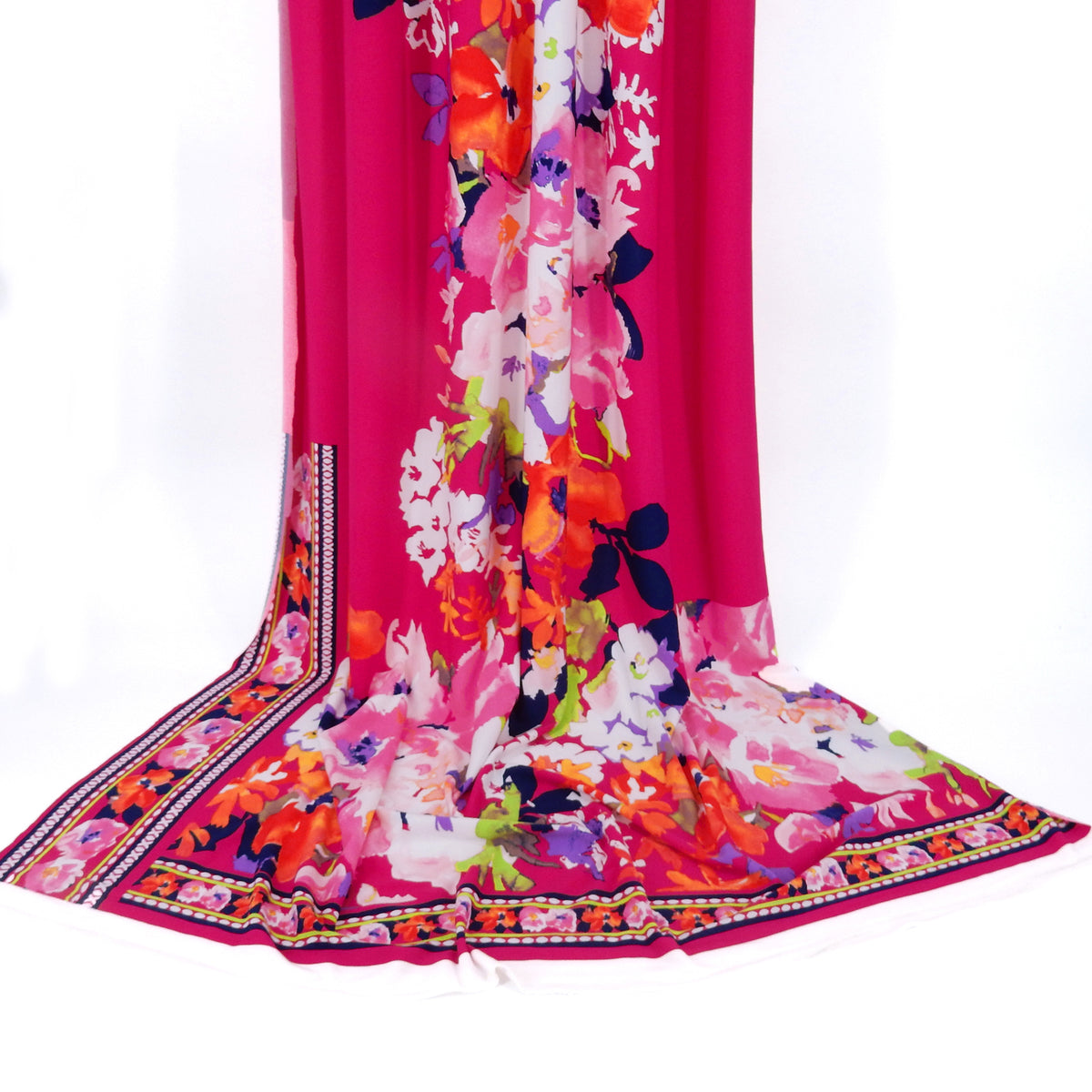 Silky Smooth Dress Weight Couture Watercolor Floral Print Fabric - CLF1-854 Azalea