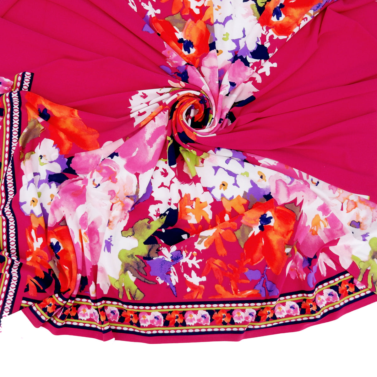 Silky Smooth Dress Weight Couture Watercolor Floral Print Fabric - CLF1-854 Azalea