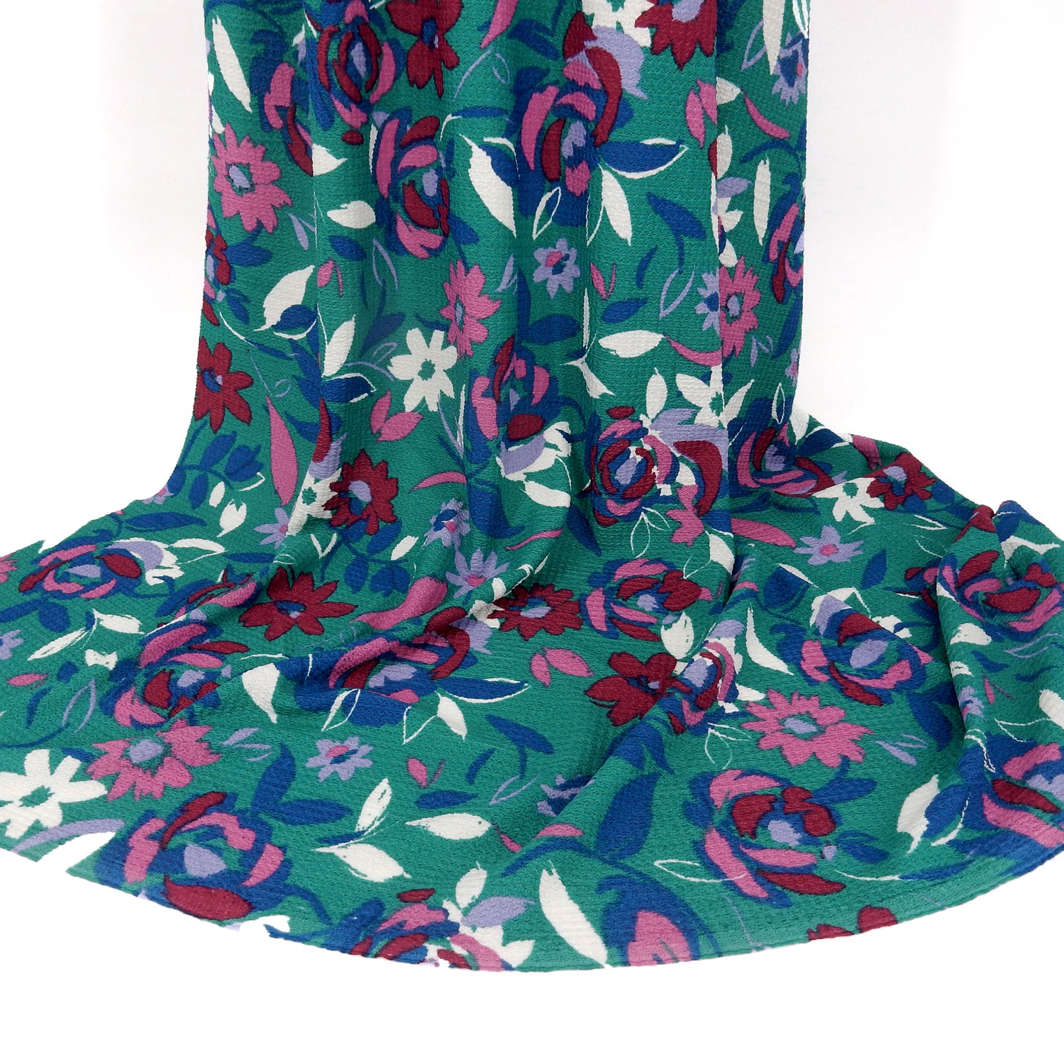 Floral Textured Zigzag Jacquard Stretch Dress Fabric- CLF1-848 Teal
