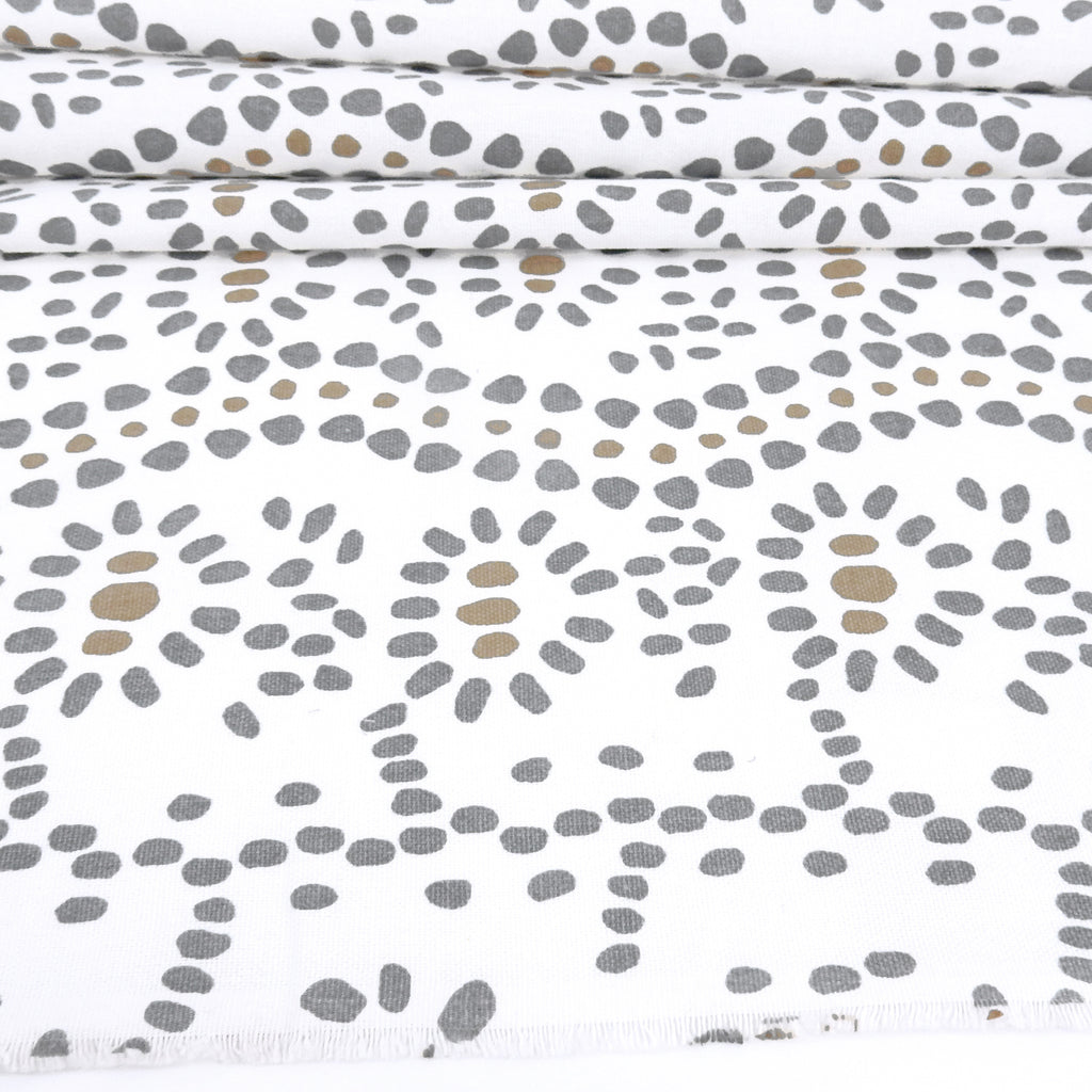 White Artisanal Dot Printed 7-Ounce Cotton Duck Fabric 301