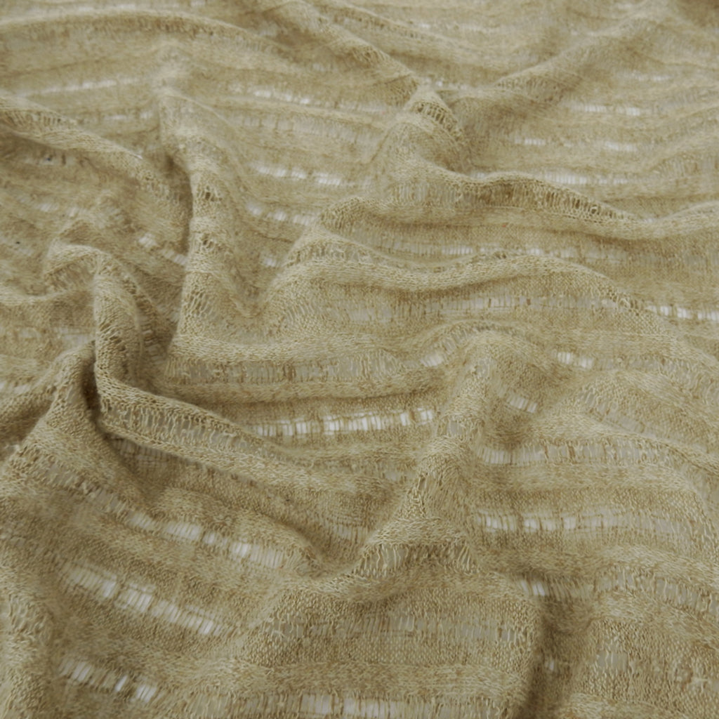 Natural Textured-Stripe Open-Weave Faux Linen Fabric 144