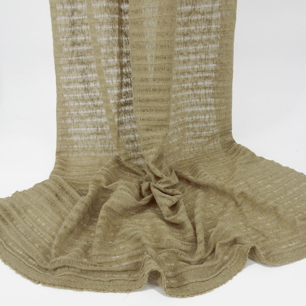 Natural Textured-Stripe Open-Weave Faux Linen Fabric 144