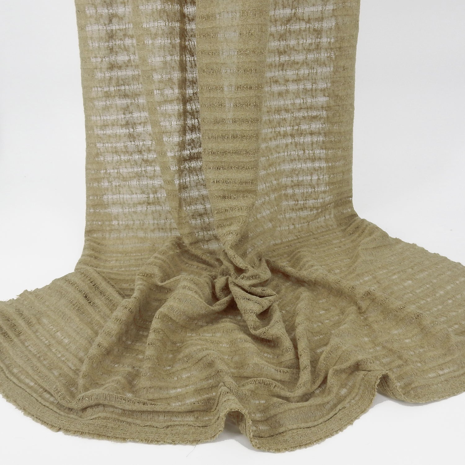 Natural Textured-Stripe Open-Weave Faux Linen Fabric 144